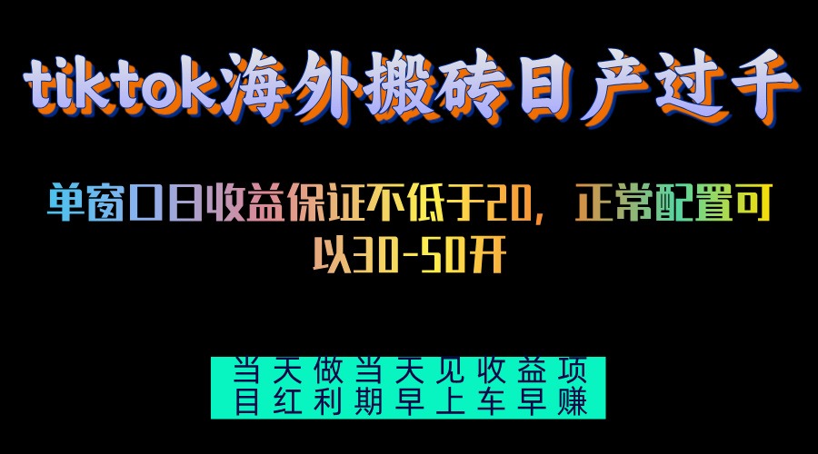 （13079期）tiktok海外搬砖项目单机日产过千当天做当天见收益-玩备项目资源网