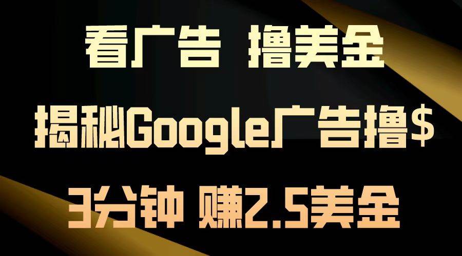 （13114期）看广告，撸美金！3分钟赚2.5美金！日入200美金不是梦！揭秘Google广告…-玩备项目资源网