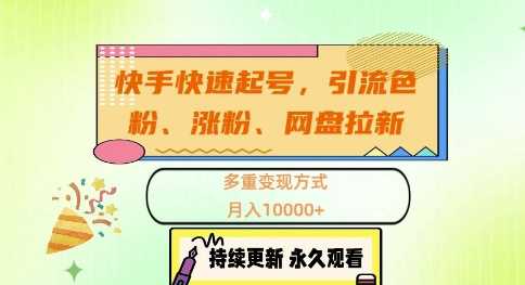 快手快速起号，引流s粉、涨粉、网盘拉新多重变现方式，月入1w【揭秘】-玩备项目资源网