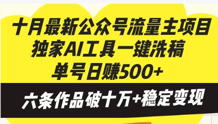 （13156期）十月最新公众号流量主项目，独家AI工具一键洗稿单号日赚500+，六条作品…-玩备项目资源网