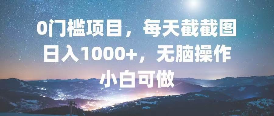 （13160期）0门槛项目，每天截截图，日入1000+，轻松无脑，小白可做-玩备项目资源网