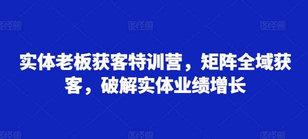 实体老板获客特训营，矩阵全域获客，破解实体业绩增长-玩备项目资源网
