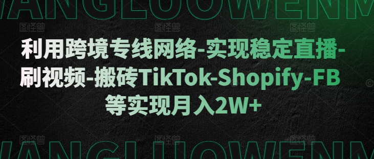 利用跨境专线网络-实现稳定直播-刷视频-搬砖TikTok-Shopify-FB等实现月入2W+【揭秘】-玩备项目资源网