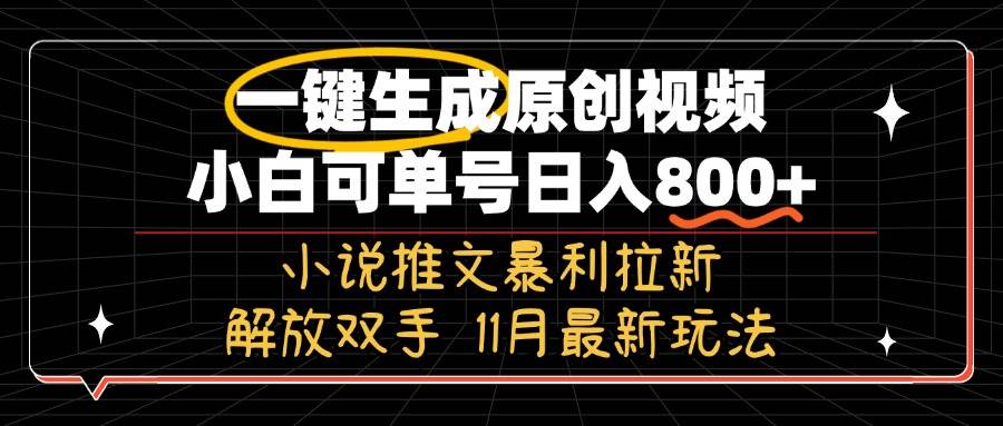 （13215期）11月最新玩法小说推文暴利拉新，一键生成原创视频，小白可单号日入800+…-玩备项目资源网