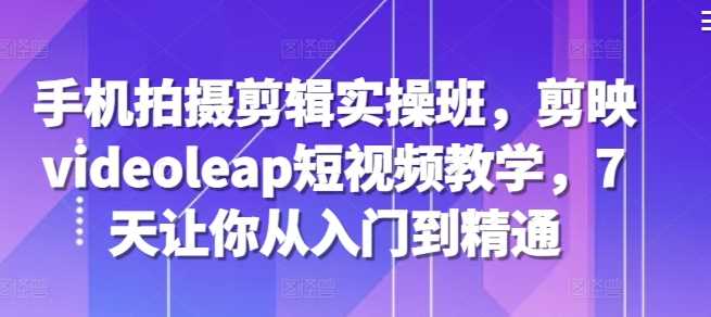 手机拍摄剪辑实操班，剪映videoleap短视频教学，7天让你从入门到精通-玩备项目资源网