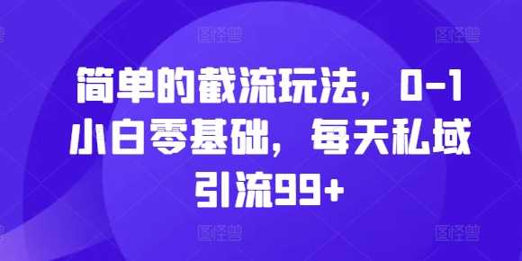 简单的截流玩法，0-1小白零基础，每天私域引流99+【揭秘】-玩备项目资源网