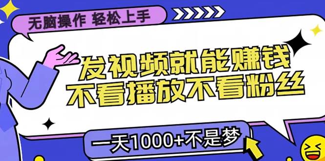 （13283期）无脑操作，只要发视频就能赚钱？不看播放不看粉丝，小白轻松上手，一天…-玩备项目资源网