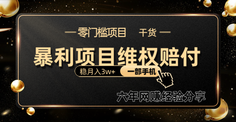 暴利项目线上维权赔付小白月入3w+一部手机改变思维不用剪辑写文案-玩备项目资源网