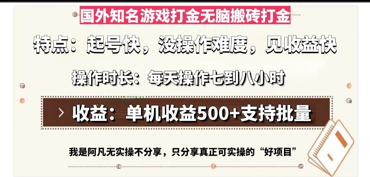 （13307期）国外知名游戏打金无脑搬砖单机收益500，每天操作七到八个小时-玩备项目资源网
