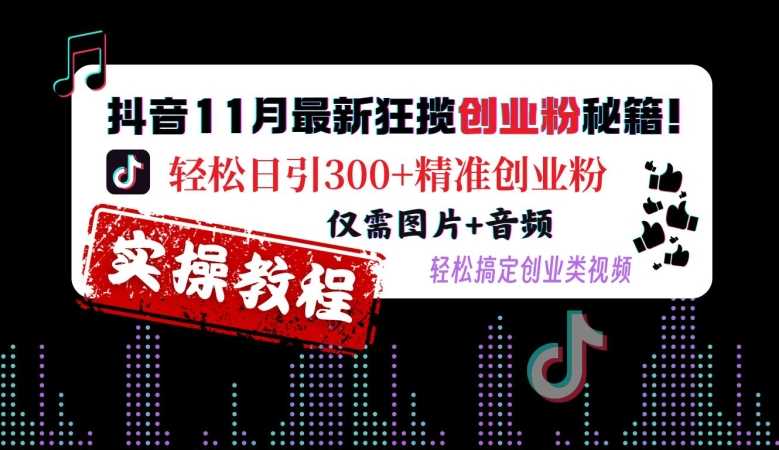 抖音11月最新狂揽创业粉秘籍，轻松日引300+精准创业粉，仅需图片+音频，轻松搞定创业类视频-玩备项目资源网