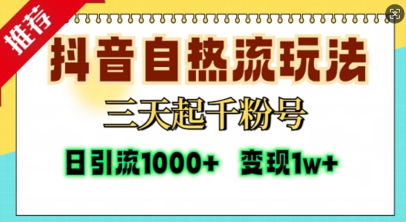 抖音自热流打法，三天起千粉号，单视频十万播放量，日引精准粉1000+-玩备项目资源网