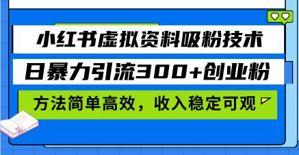 （13345期）小红书虚拟资料吸粉技术，日暴力引流300+创业粉，方法简单高效，收入稳…-玩备项目资源网