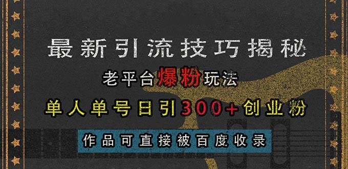 （13445期）最新引流技巧揭秘，老平台爆粉玩法，单人单号日引300+创业粉，作品可直…-玩备项目资源网