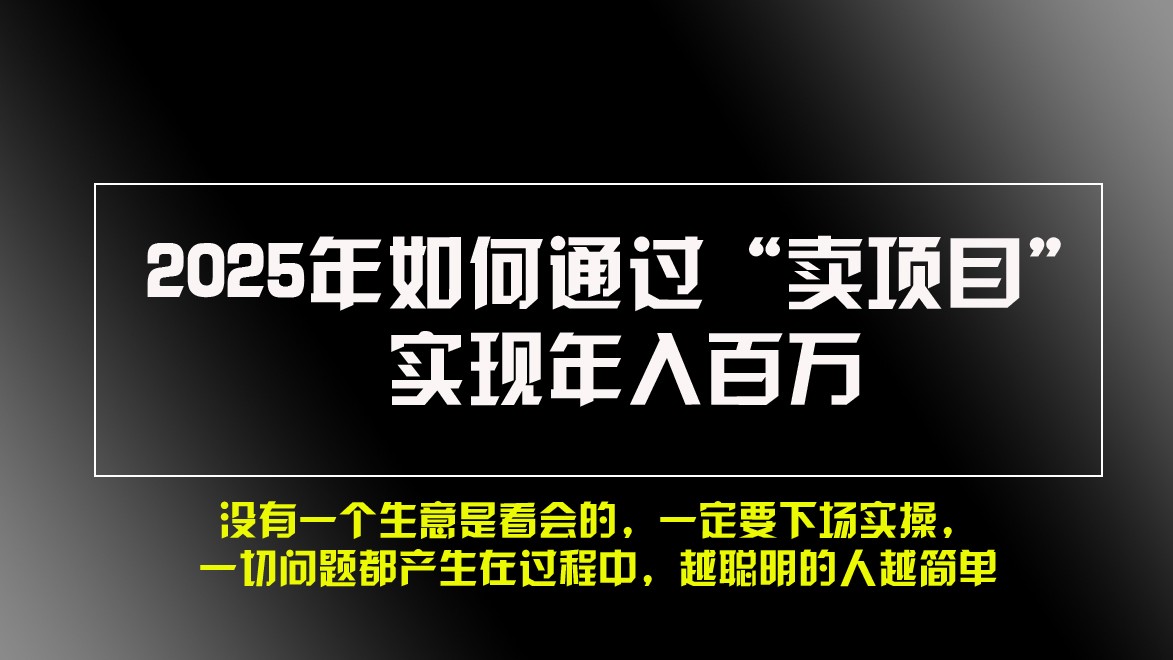 2025年如何通过“卖项目”实现年入百万-玩备项目资源网