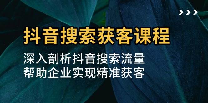（13465期）抖音搜索获客课程：深入剖析抖音搜索流量，帮助企业实现精准获客-玩备项目资源网