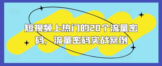 短视频上热门的20个流量密码，流量密码实战案例-玩备项目资源网