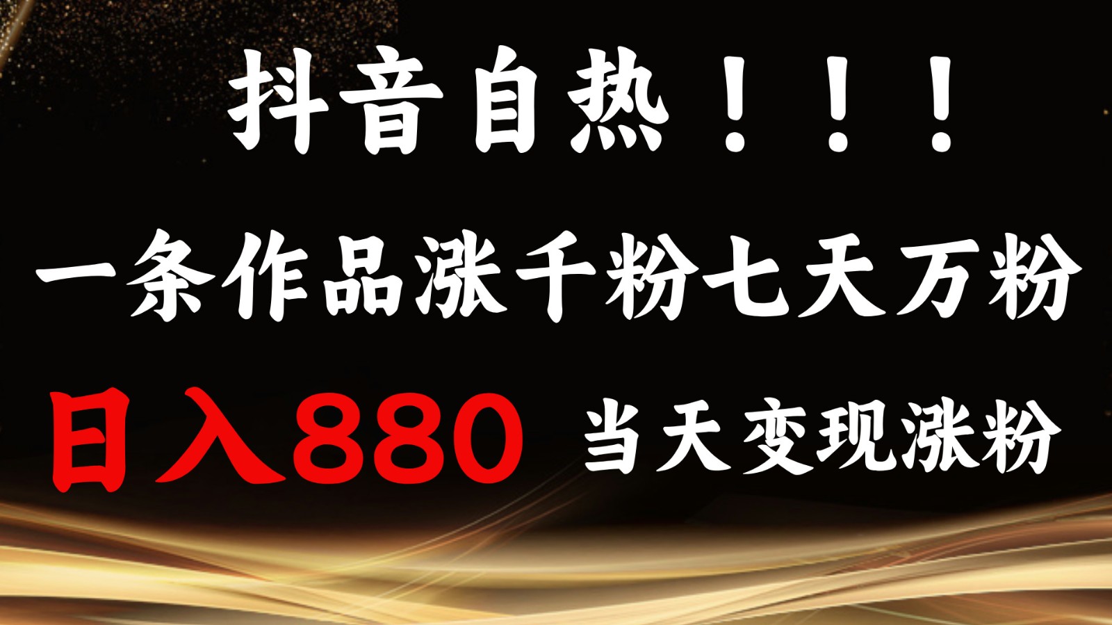 抖音小红书自热，一条作品1000粉，7天万粉，单日变现880收益-玩备项目资源网