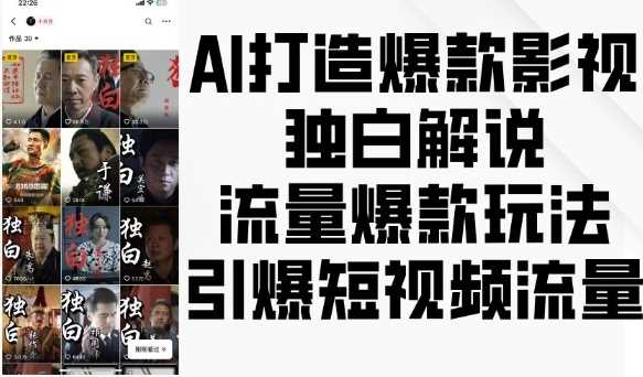 AI打造爆款影视独白解说，流量爆款玩法，引爆短视频流量-玩备项目资源网