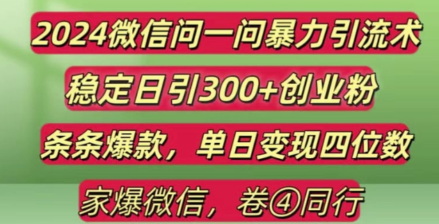 2024最新微信问一问暴力引流300+创业粉,条条爆款单日变现四位数【揭秘】-玩备项目资源网