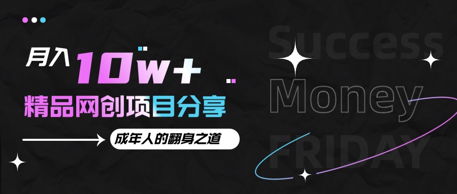月入十万+的网创项目分享，成年人的最快翻身之道-玩备项目资源网