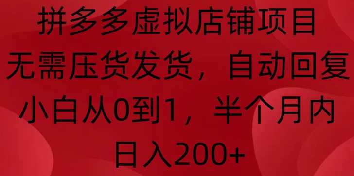 拼多多虚拟店铺项目，无需压货发货，自动回复，小白从0到1，半个月内日入200+【揭秘】-玩备项目资源网