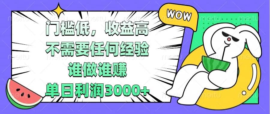 （13651期） 门槛低，收益高，不需要任何经验，谁做谁赚，单日利润3000+-玩备项目资源网