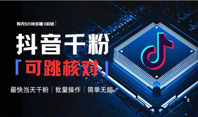 （13704期）抖音跳核对涨千粉，每天5分钟多赚100元，可批量操作，简单无脑有手就行-玩备项目资源网