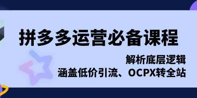 拼多多运营必备课程，解析底层逻辑，涵盖低价引流、OCPX转全站-玩备项目资源网