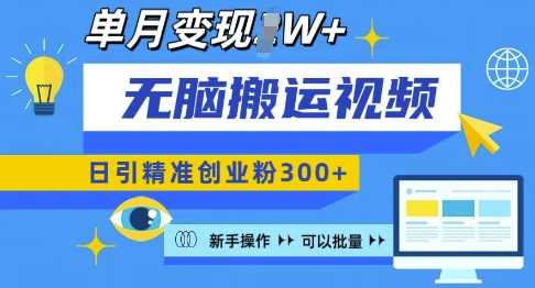 无脑搬运视频号可批量复制，新手即可操作，日引精准创业粉300+，月变现过W 【揭秘】-玩备项目资源网