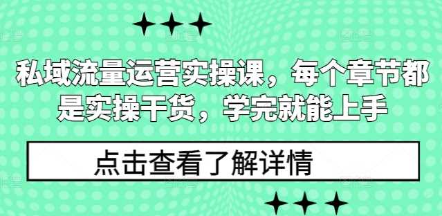 私域流量运营实操课，每个章节都是实操干货，学完就能上手-玩备项目资源网