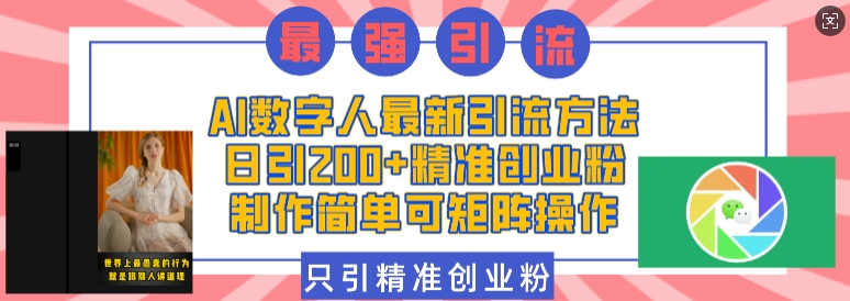 AI数字人最新引流方法，日引200+精准创业粉，制作简单可矩阵操作-玩备项目资源网