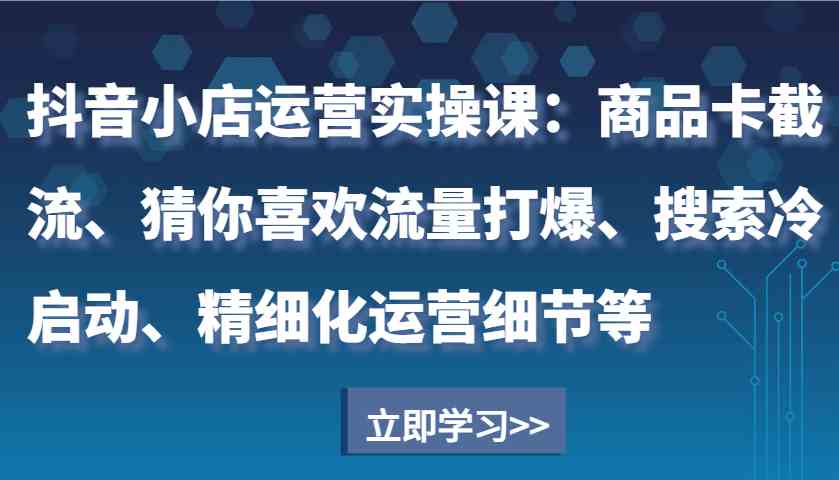 抖音小店运营实操课：商品卡截流、猜你喜欢流量打爆、搜索冷启动、精细化运营细节等-玩备项目资源网