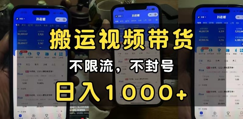 小白必看搬运视频带货玩法，不限流，不封号，纯自然流，日入1000+-玩备项目资源网