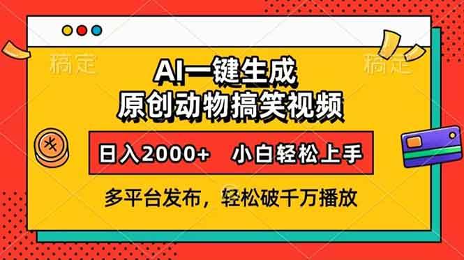 （13855期）AI一键生成动物搞笑视频，多平台发布，轻松破千万播放，日入2000+，小…-玩备项目资源网