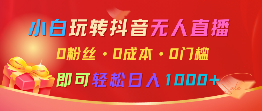 小白玩转抖音无人直播，0粉丝、0成本、0门槛，轻松日入1000+-玩备项目资源网