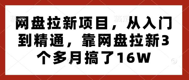网盘拉新项目，从入门到精通，靠网盘拉新3个多月搞了16W-玩备项目资源网