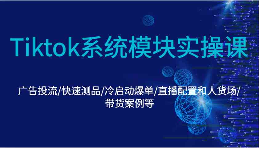 Tiktok系统模块实操课：广告投流/快速测品/冷启动爆单/直播配置和人货场/带货案例等-玩备项目资源网