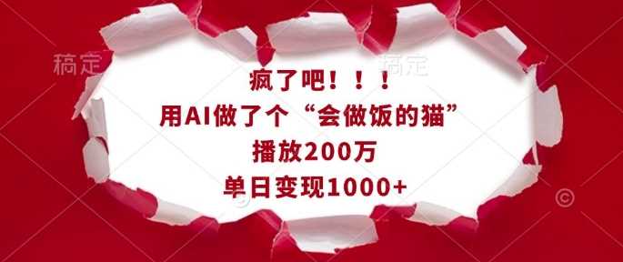 疯了吧！用AI做了个“会做饭的猫”，播放200万，单日变现1k-玩备项目资源网
