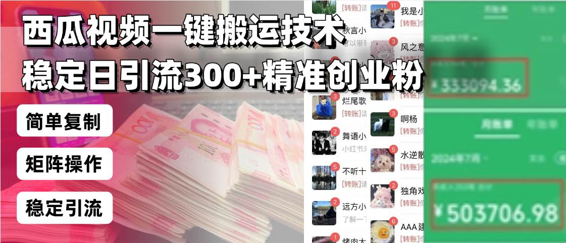 （13961期）西瓜视频一键搬运技术，稳定日引流300+精准创业粉，简单可复制给团队，…-玩备项目资源网