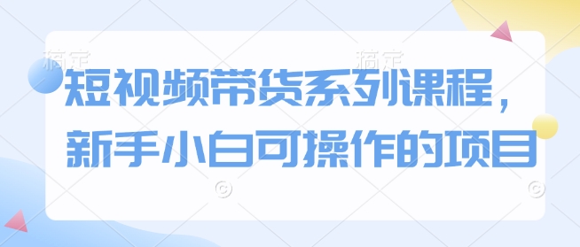 短视频带货系列课程，新手小白可操作的项目-玩备项目资源网