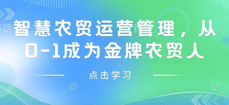智慧农贸运营管理，从0-1成为金牌农贸人-玩备项目资源网