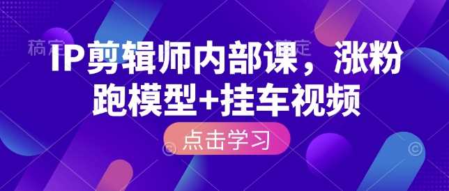 IP剪辑师内部课，涨粉跑模型+挂车视频-玩备项目资源网