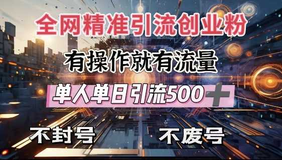 全网独家引流创业粉，有操作就有流量，单人单日引流500+，不封号、不费号-玩备项目资源网
