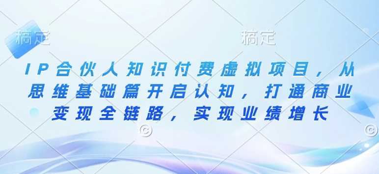 IP合伙人知识付费虚拟项目，从思维基础篇开启认知，打通商业变现全链路，实现业绩增长-玩备项目资源网