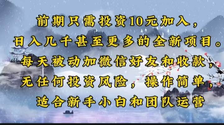 （14047期）前期只需投资10元加入，日入几千甚至更多的全新项目。每天被动加微信好…-玩备项目资源网