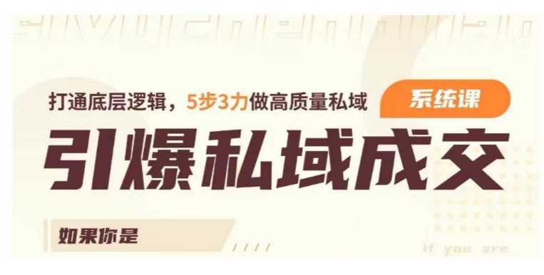 引爆私域成交力系统课，打通底层逻辑，5步3力做高质量私域-玩备项目资源网