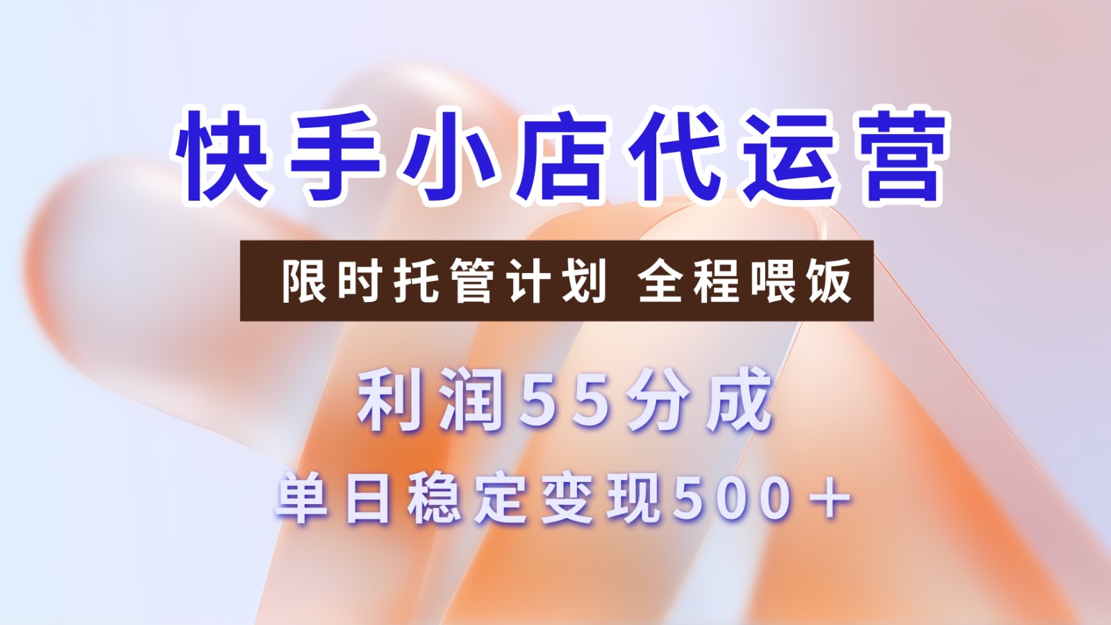 快手小店代运营，限时托管计划，收益55分，单日稳定变现500+-玩备项目资源网