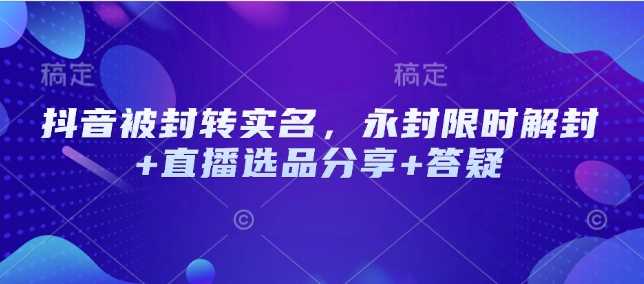 抖音被封转实名，永封限时解封+直播选品分享+答疑-玩备项目资源网
