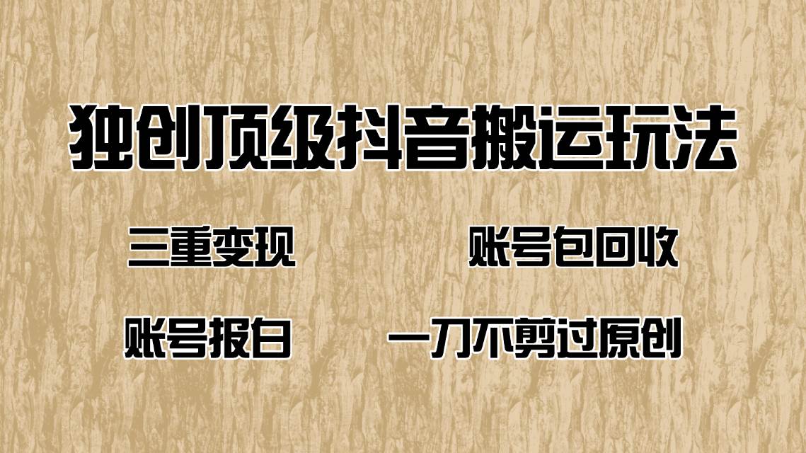 （14187期）抖音短剧纯搬运玩法，三重变现，账号包回收，账号报白一刀不剪过原创-玩备项目资源网