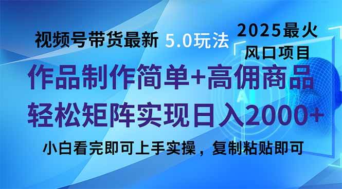 （14191期）视频号带货最新5.0玩法，作品制作简单，当天起号，复制粘贴，轻松矩阵…-玩备项目资源网
